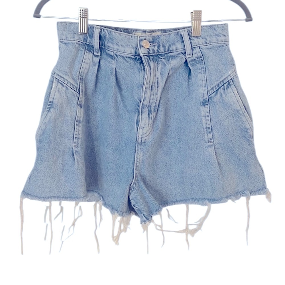 Free People Blue Jean Shorts High-Waisted Frayed Hem Size 24
